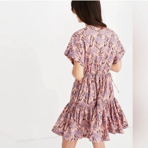 Madewell Womens Small Pink Oasis Palms Floral Tiered Button Dress Cotton Lyocell - Picture 8 of 12
